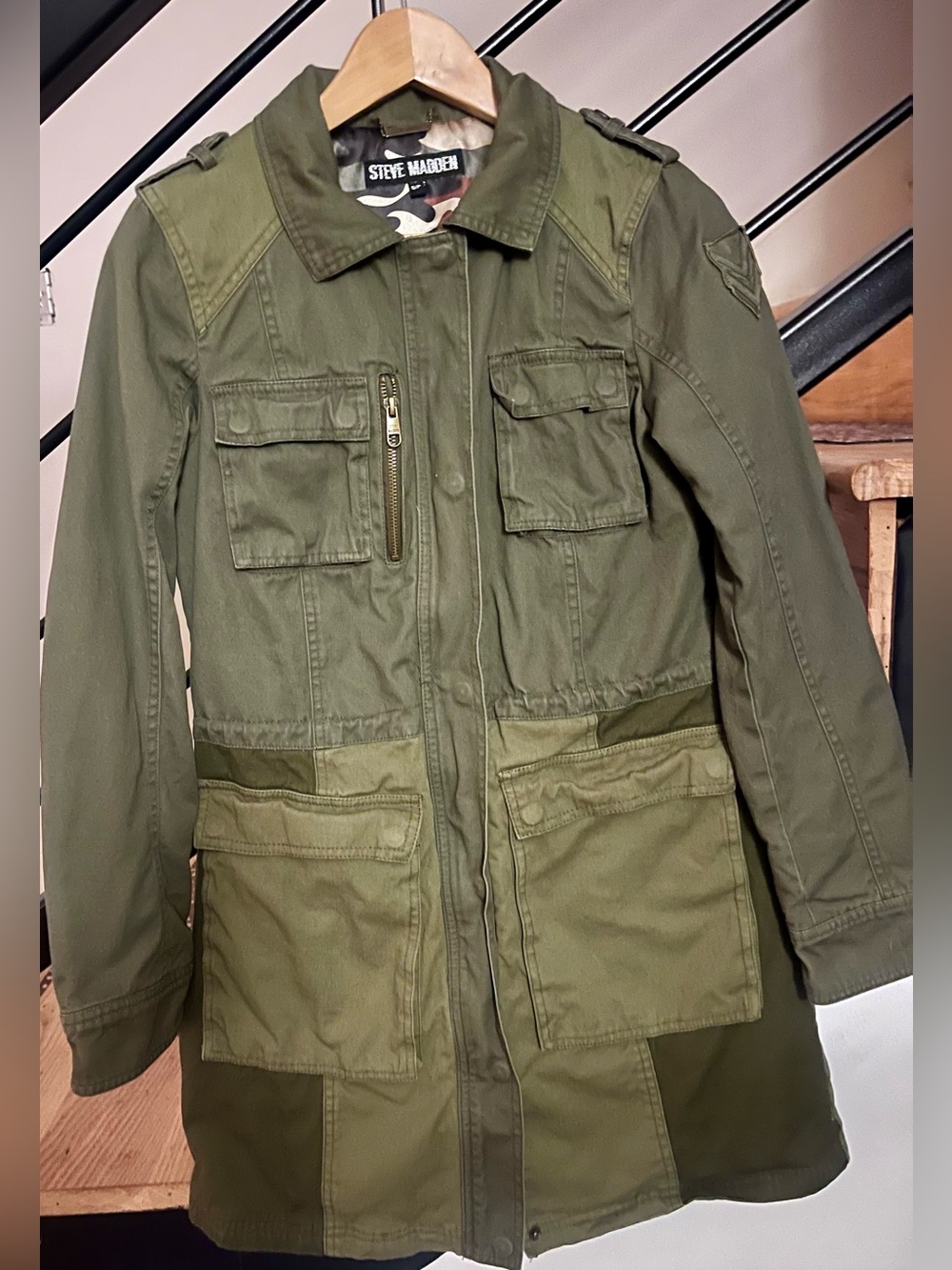 Steve Madden Cargo Green Jacket w/Patches Sz Med